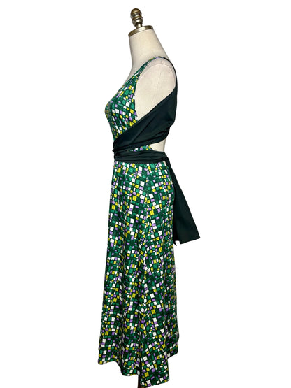 Women Size XS Weekend Max Mara Frisia Green Multi-Color Pure Cotton NWT Pre-Owned Midi Dress