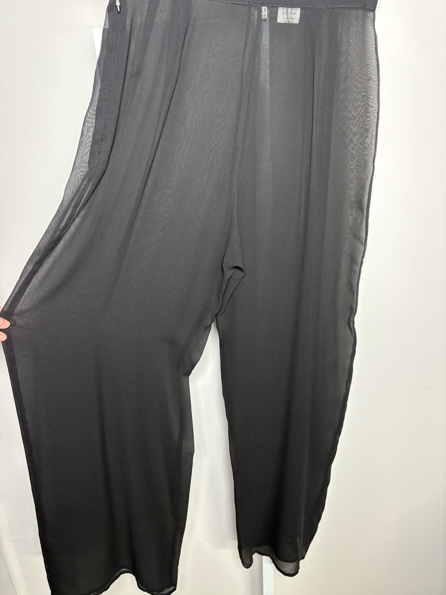 Women Size S Genny Black Wide Leg Sheer Silk Pants