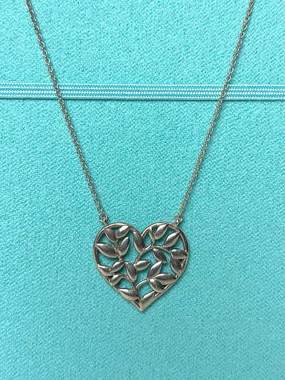 "Olive Leaf Heart Pendant" Sterling Silver Tiffany & Co. Necklace