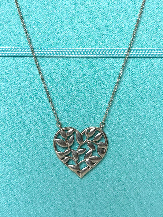 "Olive Leaf Heart Pendant" Sterling Silver Tiffany & Co. Necklace