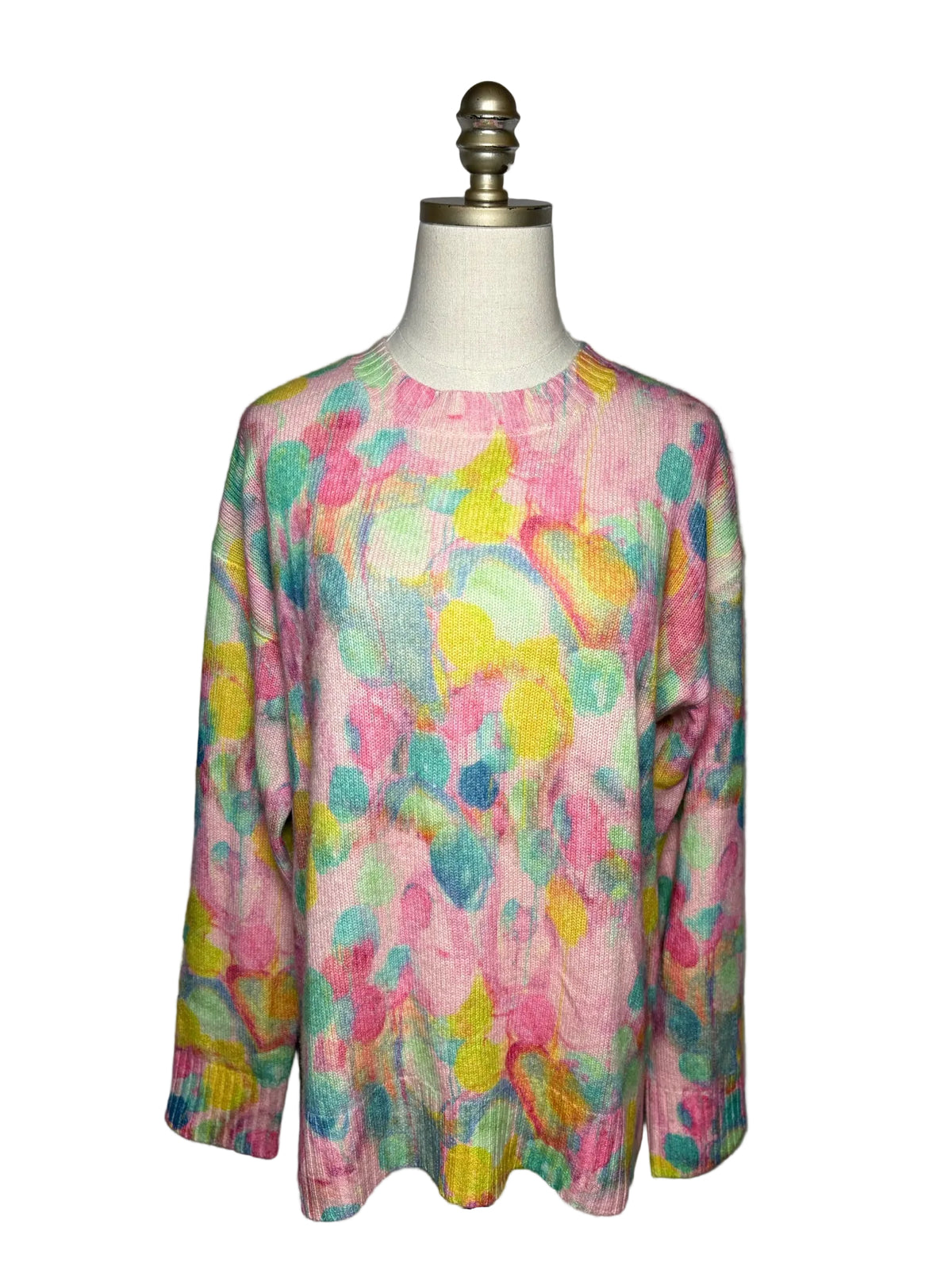 Pink with multicolor watercolor pattern sweater