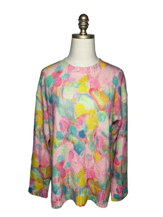 Pink with multicolor watercolor pattern sweater