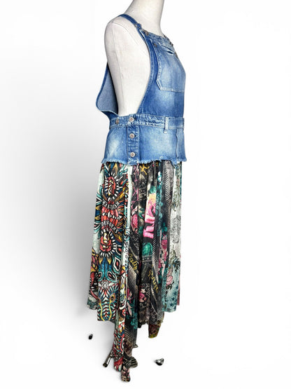 Women Size S (Estimate) Rude Riders Denim w/Multi-Print Solid w/Print Dress
