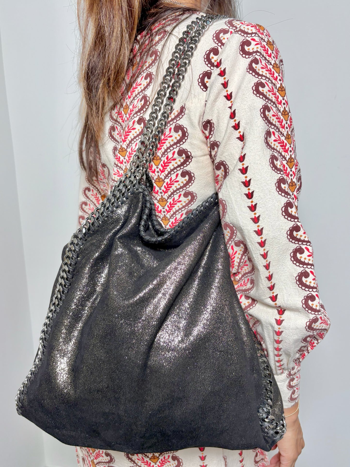 Stella McCartney Metallic Vegan Suede Charcoal Purse