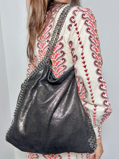 Stella McCartney Metallic Vegan Suede Charcoal Purse