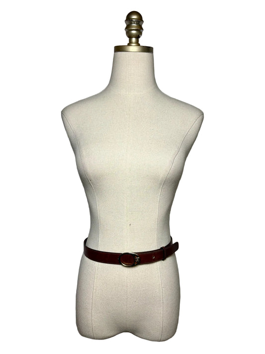Women's Size 70/28 (XS) Gucci Vintage 1970s/1980s Brown Leather Gold-Tone Logo Buckle Pre-Owned Belt