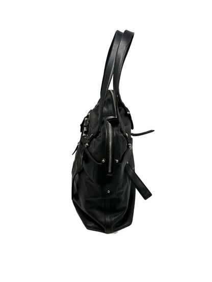 Black Salvatore Ferragamo Solid Leather Satchel Large Purse