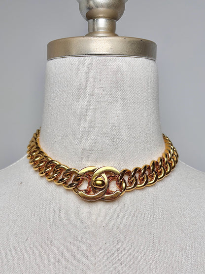 24K Gold Plated Vintage Chanel Chain Link Choker Necklace