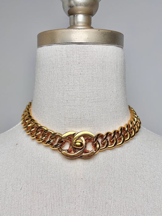 24K Gold Plated Vintage Chanel Chain Link Choker Necklace