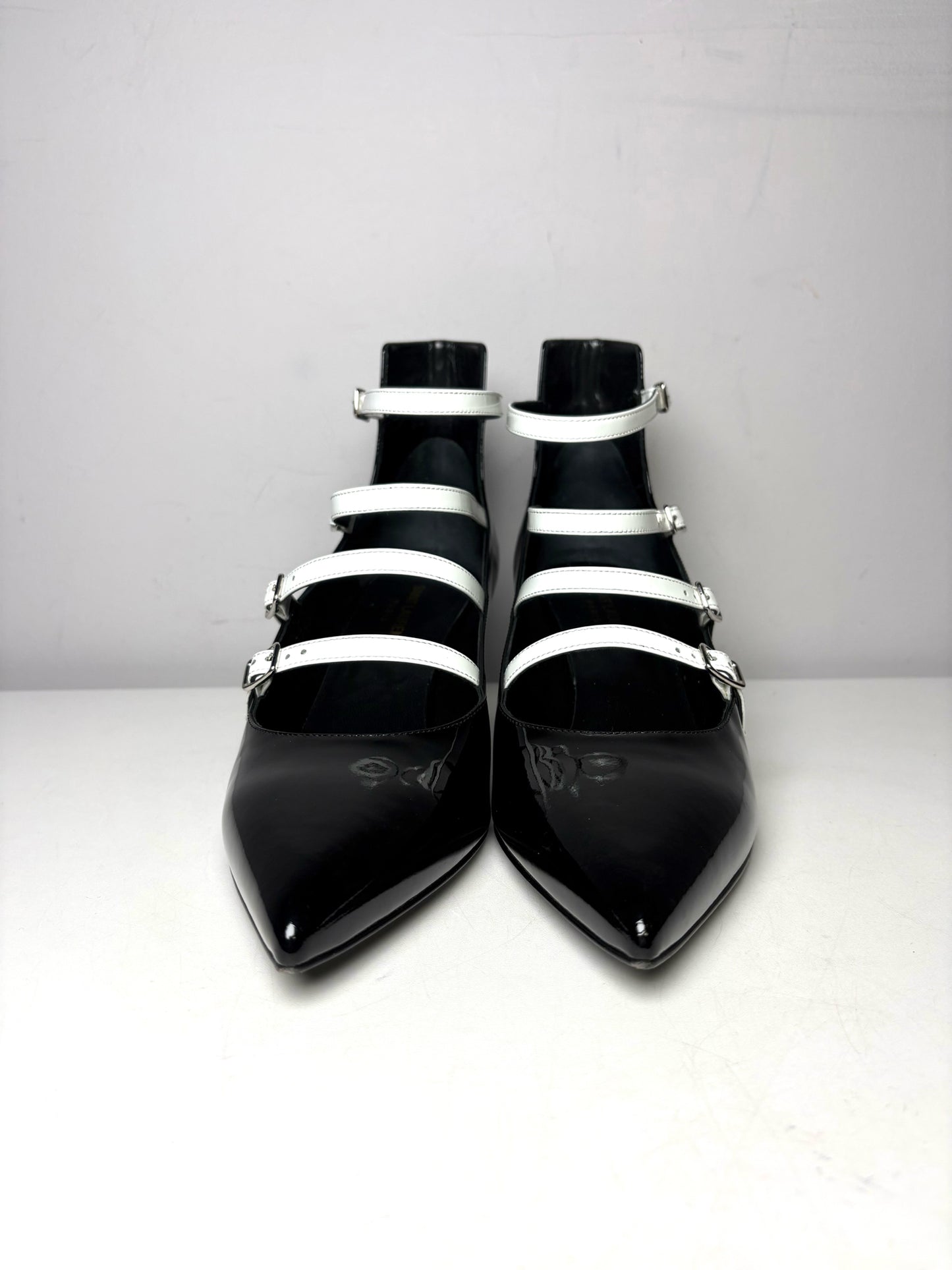 W Shoe Size 39 Saint Laurent Black & White Patent Leather Pre-owned Pump