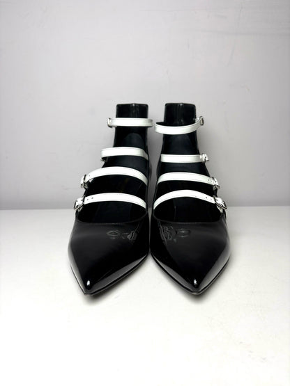 W Shoe Size 39 Saint Laurent Black & White Patent Leather Pre-owned Pump