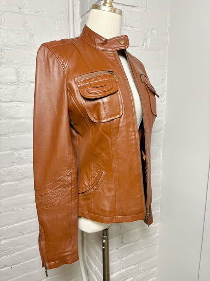 Women Size S Bagatelle Brown Solid Leather Jacket