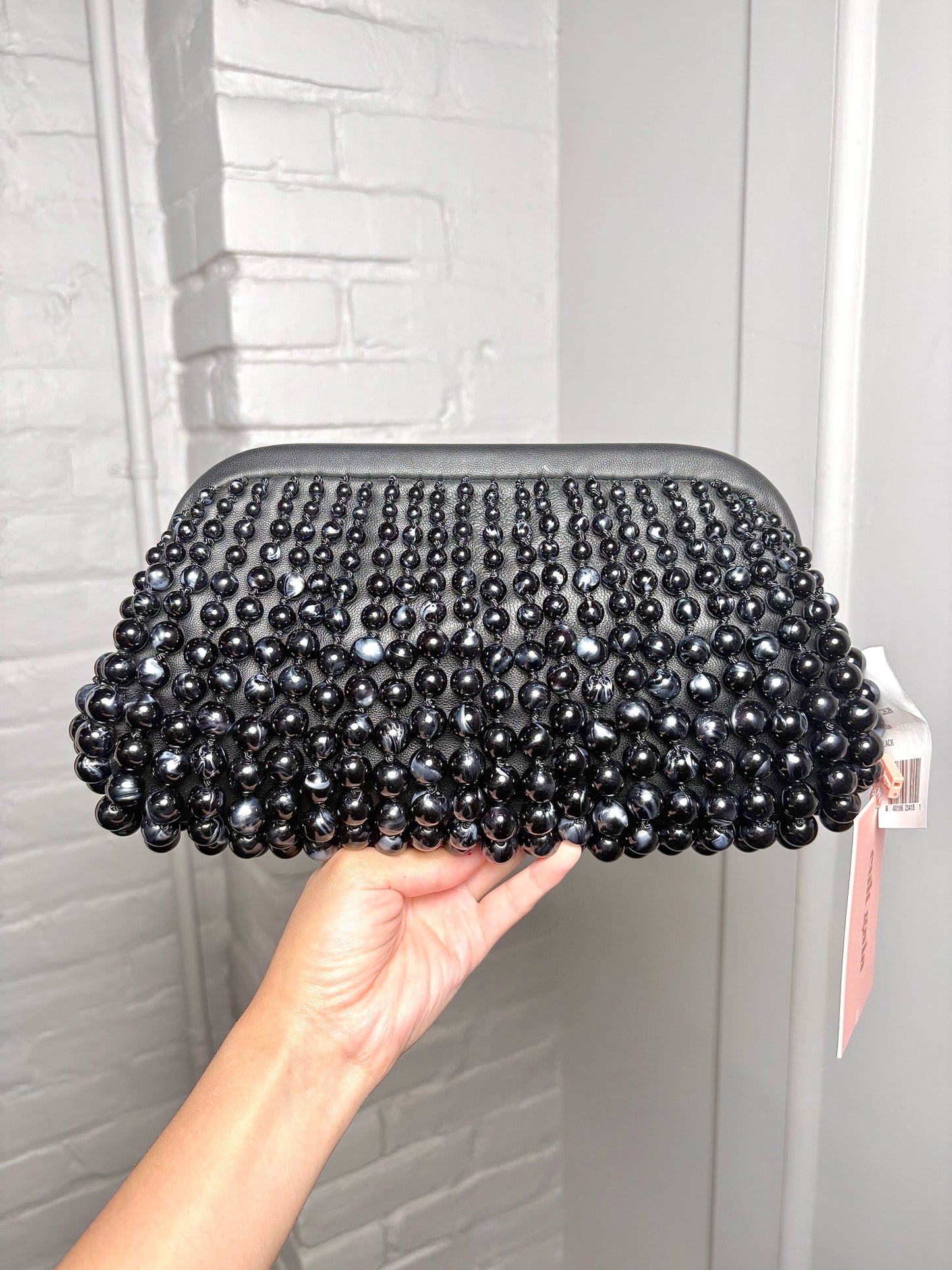 Cult Gaia Nia Clutch Beaded Leather Trim NWT Purse