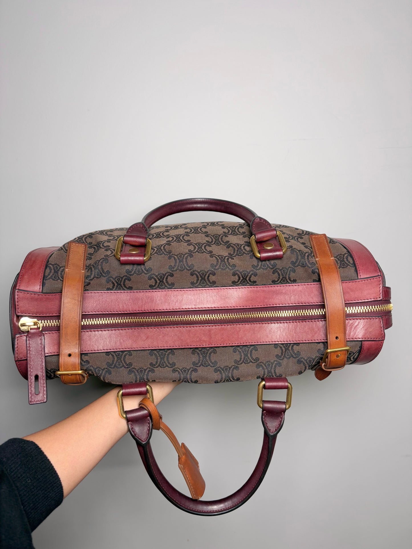 Celine Monogram Vintage Canvas, Leather Burgundy Vintage Tote