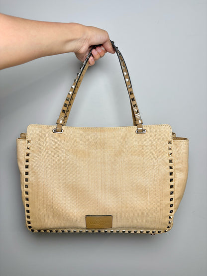 Valentino Garavani Solid Raffia Tan Cowhide Purse