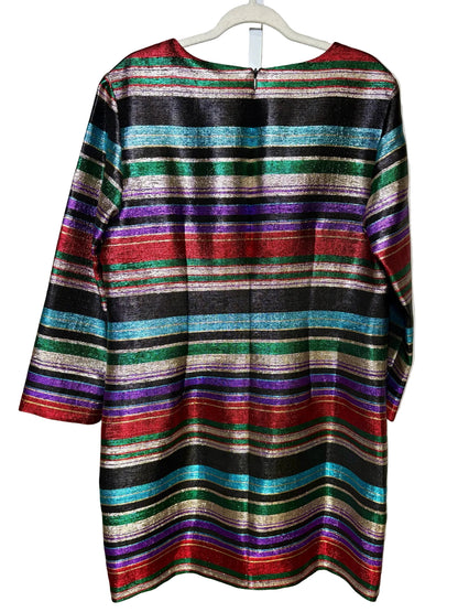 Women Size 14 Trina Turk Multi-Color Striped, Metallic NWT Dress