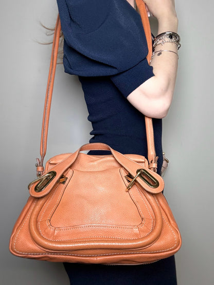 Chloe Paratay Small Roll Top Leather Satchel Orange Pre-owned Bag