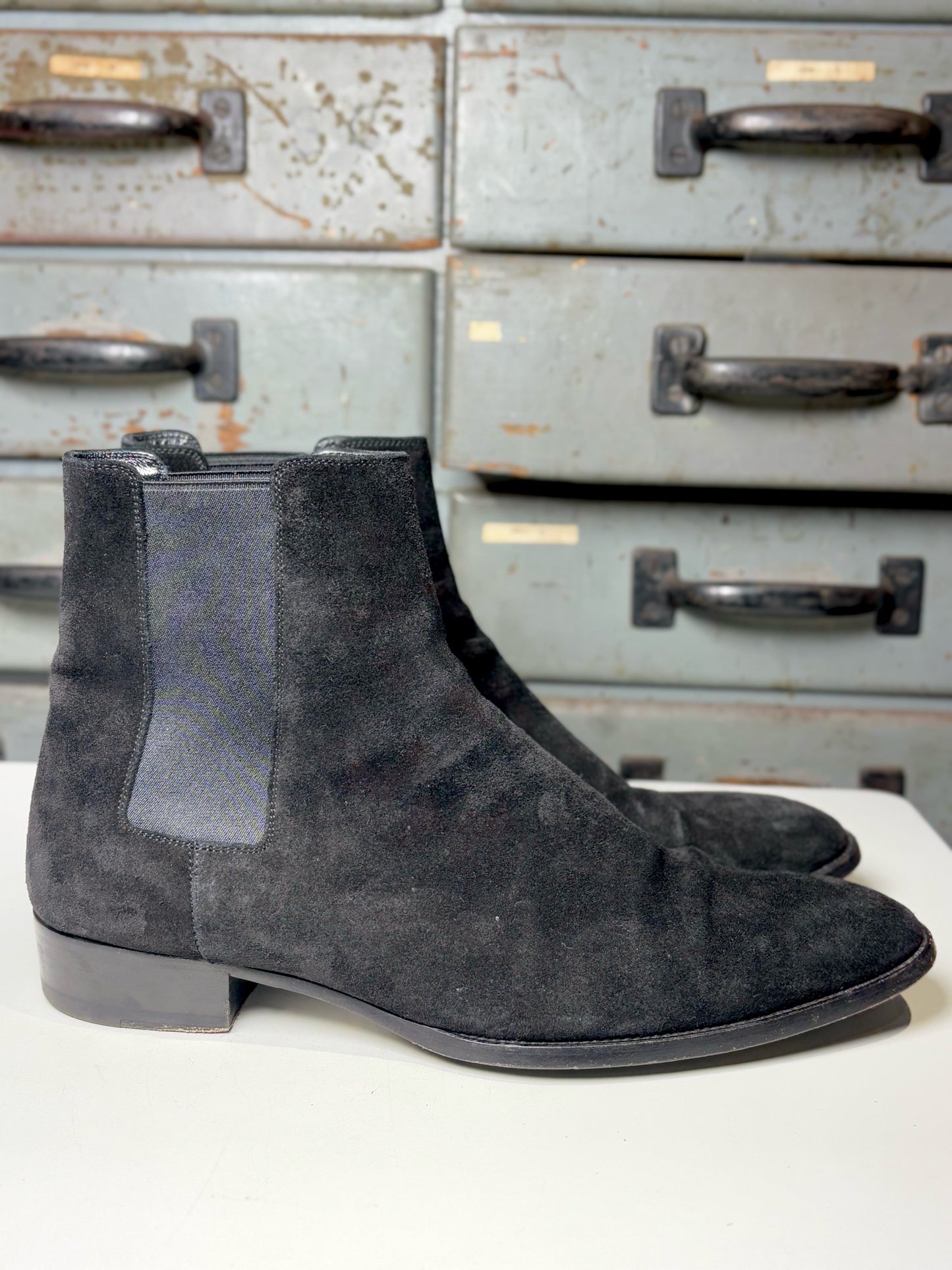 Mens Shoe Size 45L (12-12.5 US) Saint Laurent Black SuedeWyatt Men's Boots