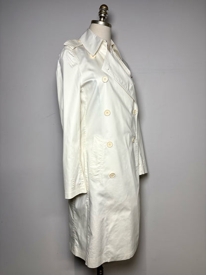 Women Size 4 Burberry White Cotton Blend Trench/Rain Coat