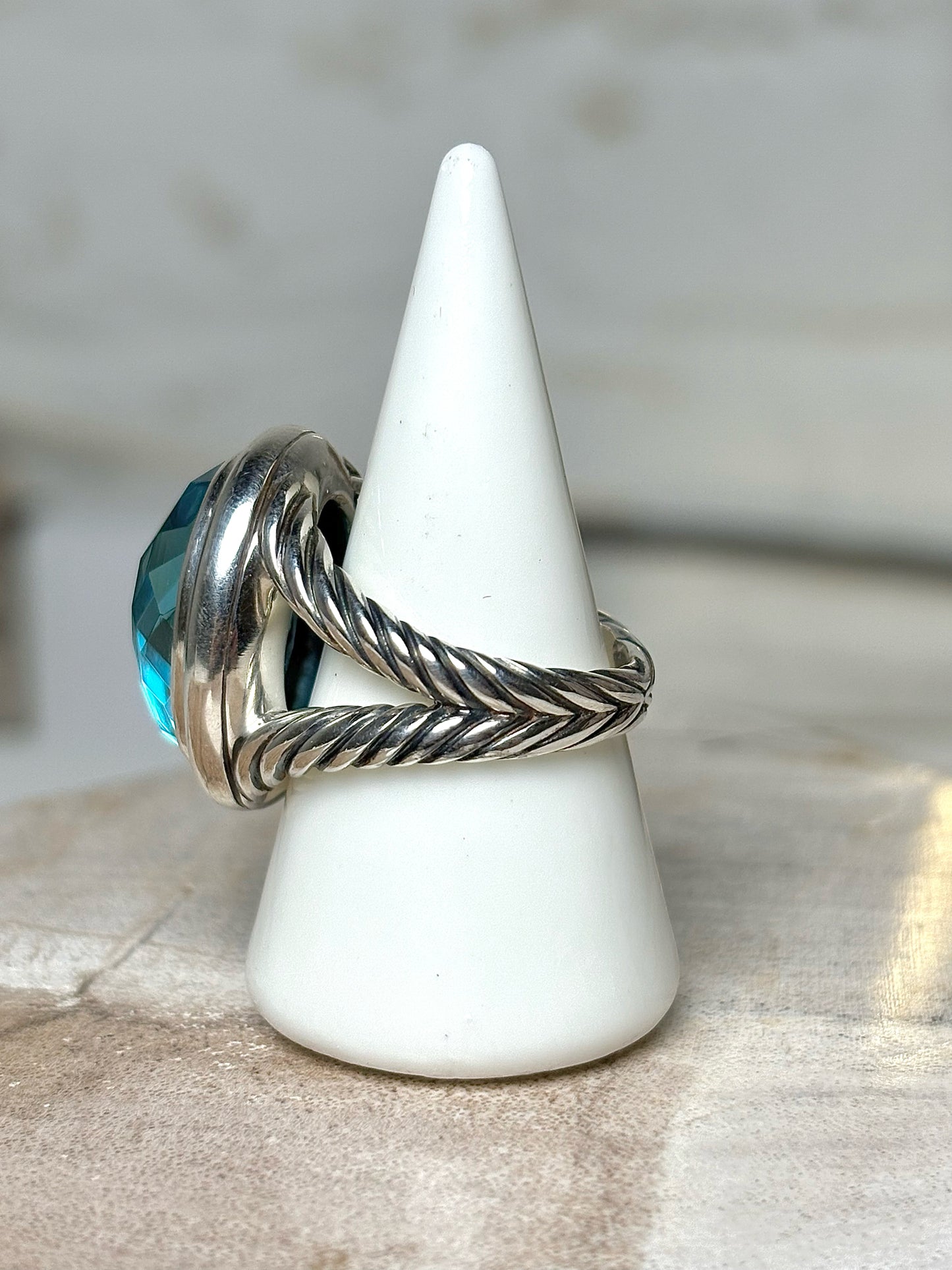 David Yurman Blue Topaz Silver 7 Pre-owned Albion Sterling Silver Ring