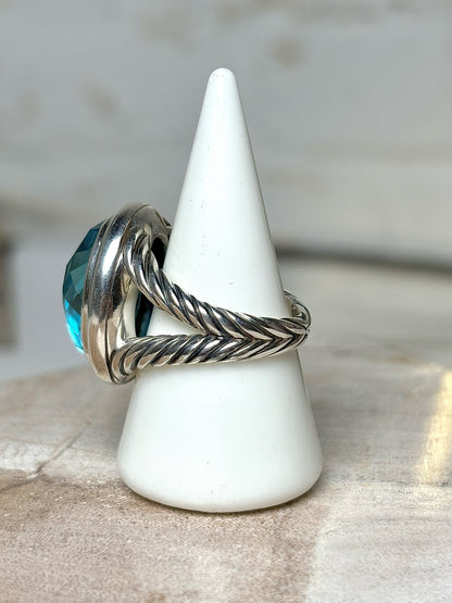 David Yurman Blue Topaz Silver 7 Pre-owned Albion Sterling Silver Ring