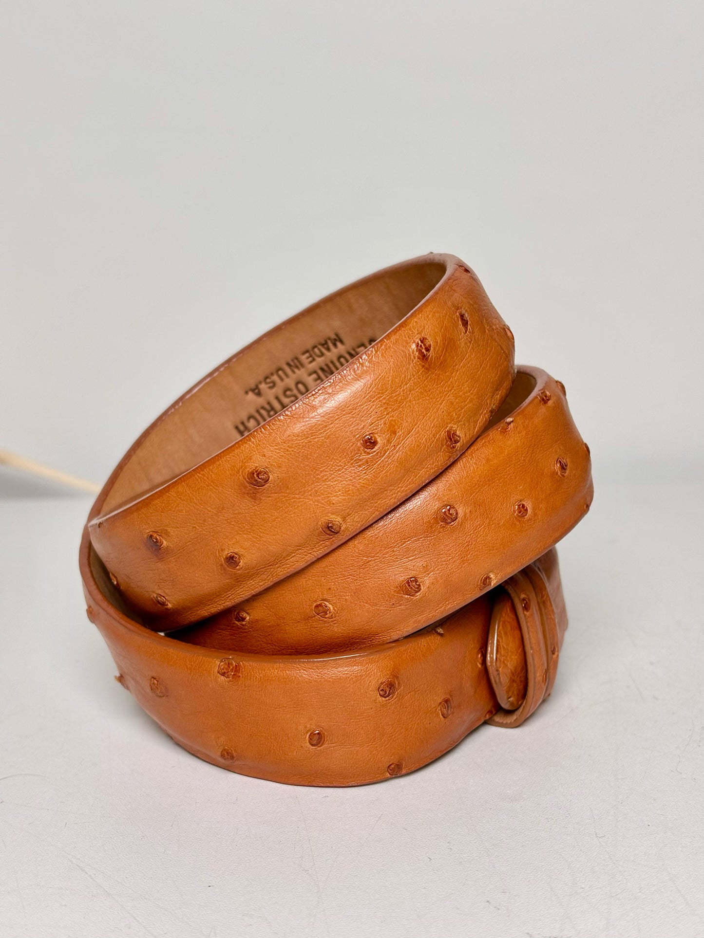 Mens Size 36 W. Kleinberg Cognac Ostrich Leather Men's Belt