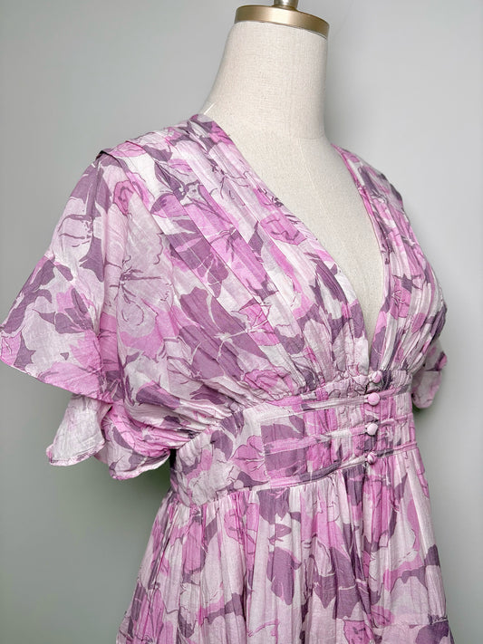 Women Size L Tularosa Lilac Floral Cotton, Silk Dress