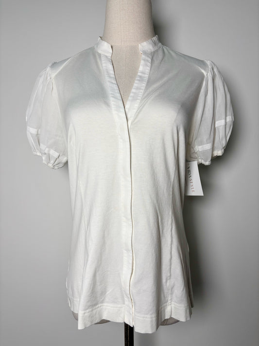 Women Size 8 Akris Punto White Solid Cotton Blouse