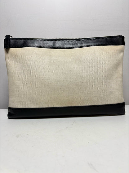 Balenciaga Logo Clip Canvas & Leather Neutrals Pre-Owned Portfolio Clutch