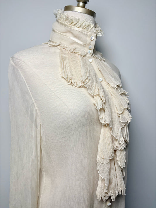 Women Size 12 Ralph Lauren Black Label Cream Solid crepe silk Blouse