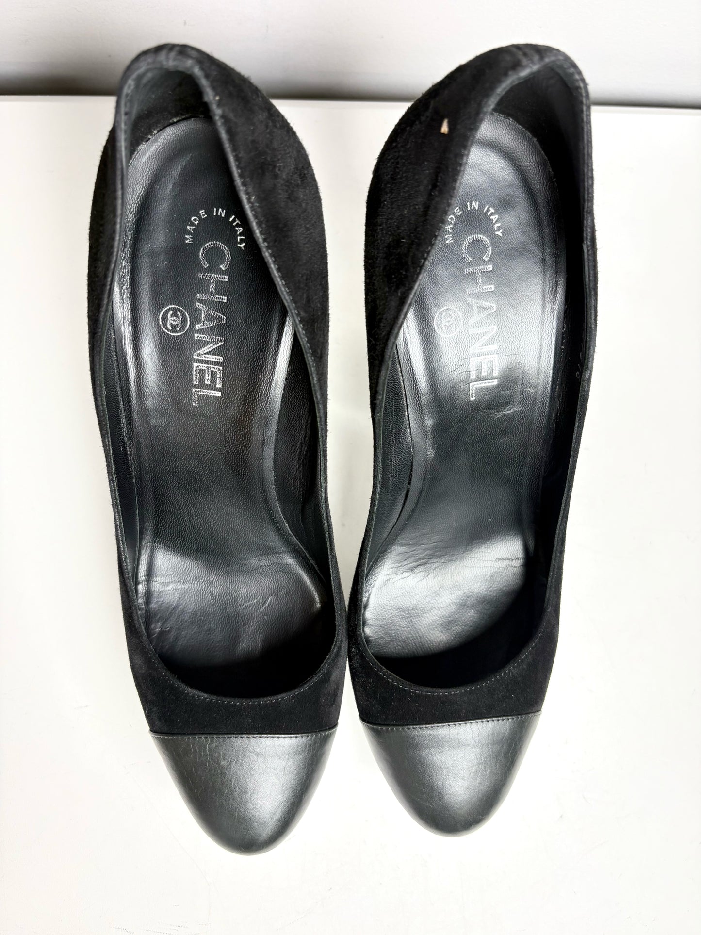 W Shoe Size 41.5 Chanel Black, Silver Leather Suede Pre-owned Heels