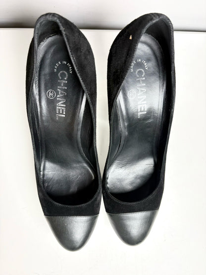 W Shoe Size 41.5 Chanel Black, Silver Leather Suede Pre-owned Heels