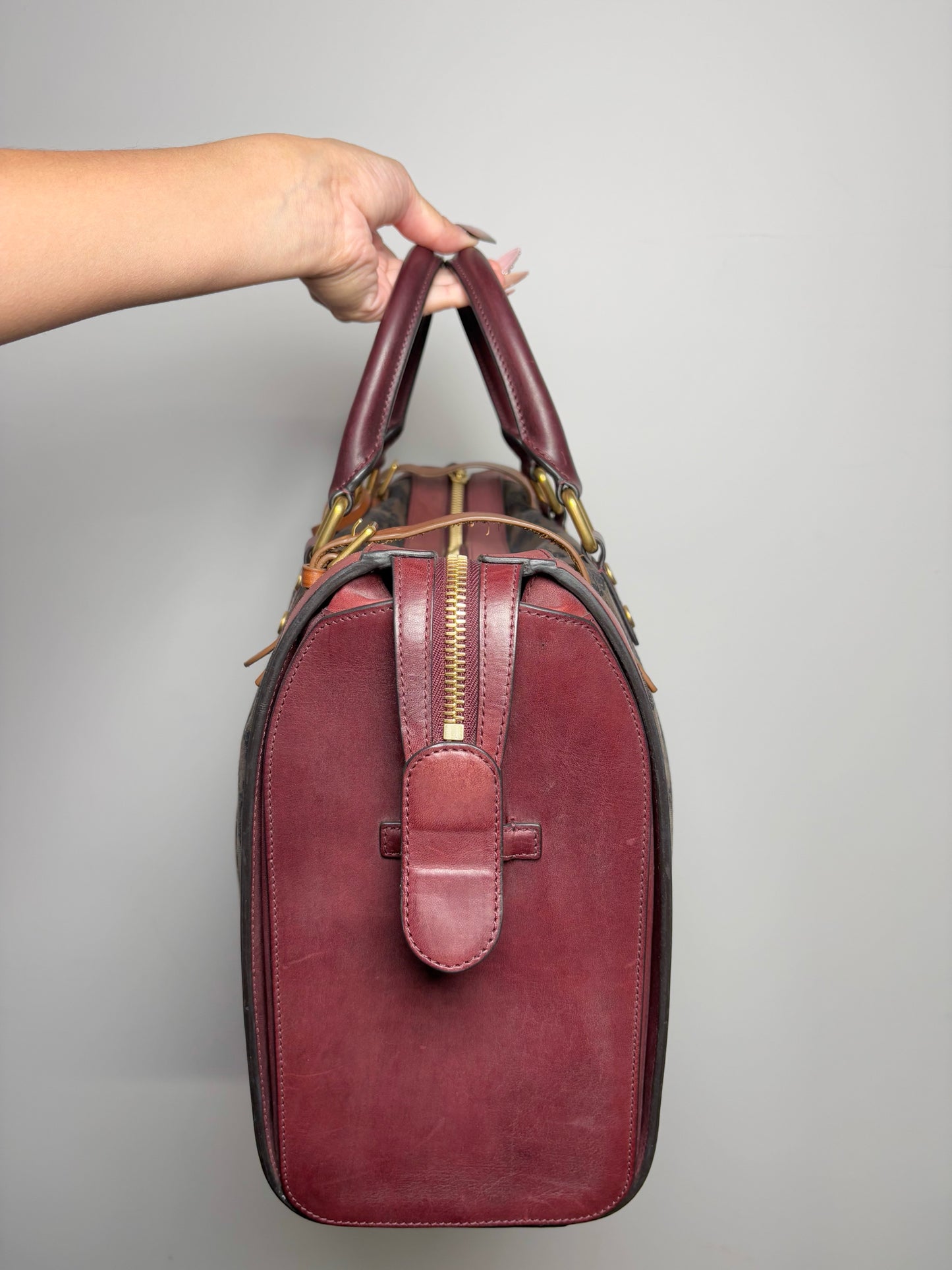 Celine Monogram Vintage Canvas, Leather Burgundy Vintage Tote