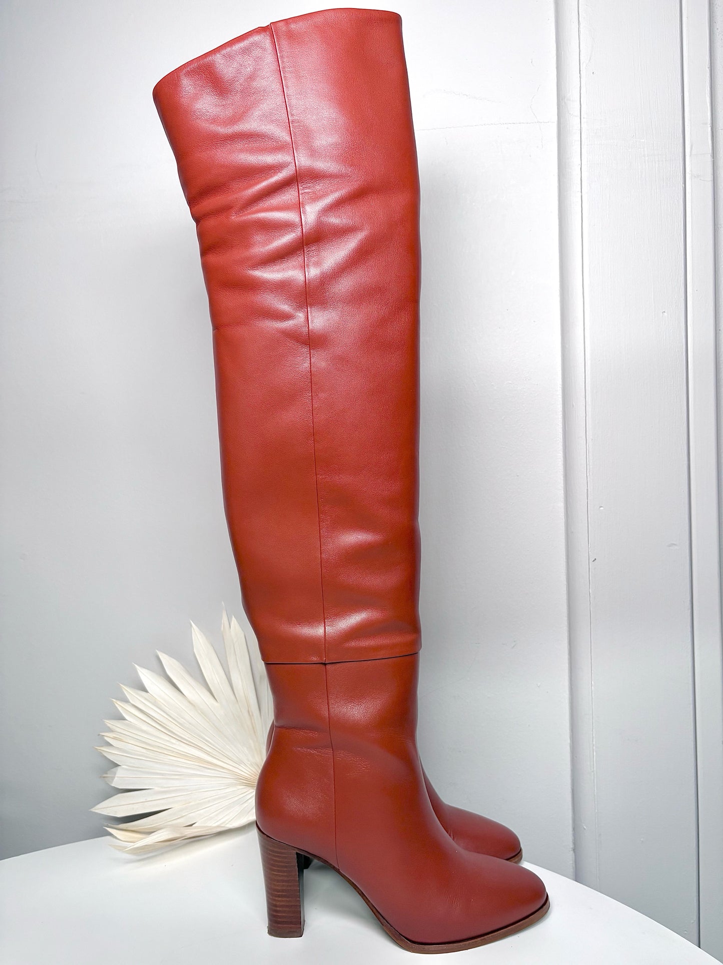 W Shoe Size 36 (5.5/6 US) Sezane Cognac Leather Bovine Thigh High Boots