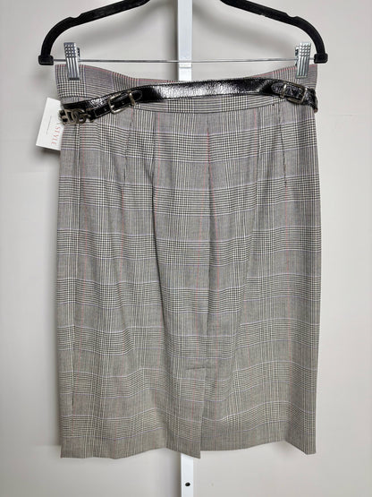 Dolce & Gabbana Gray Plaid Silver Logo Buckles Skirt