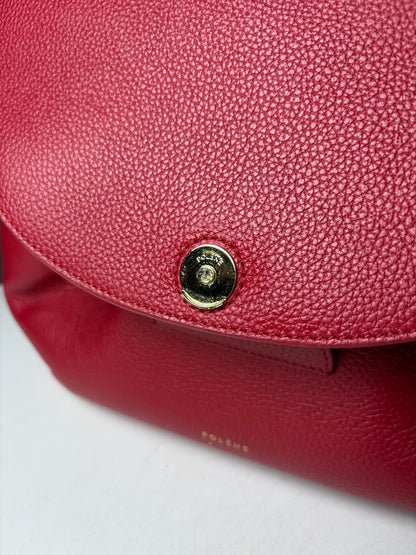 Women's Authentic Polène Numéro Un Red Pebbled Leather Pre-Owned Top Handle Crossbody Bag