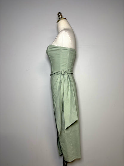 Women Size 2 (S) V. Chapman Liliana Sage Green Linen Blend Midi Dress