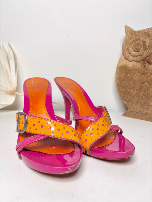 W Shoe Size 10 Christian Dior Orange, Pink Platform Resin Barbie Heels