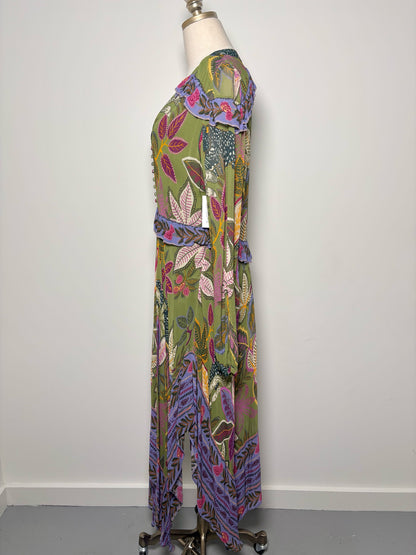 Women Size L Farm Rio Moss Green Print Viscose Dress