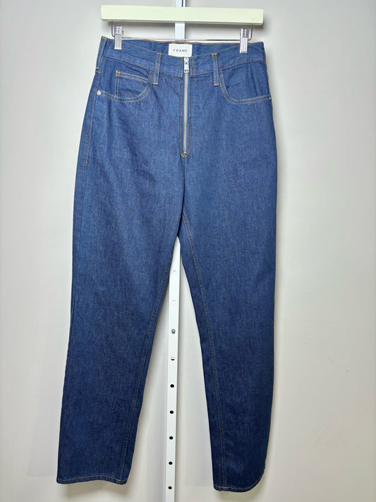 Women Size 27 (4, US) Frame Blue Solid Denim Front Exposed Zipper Jeans