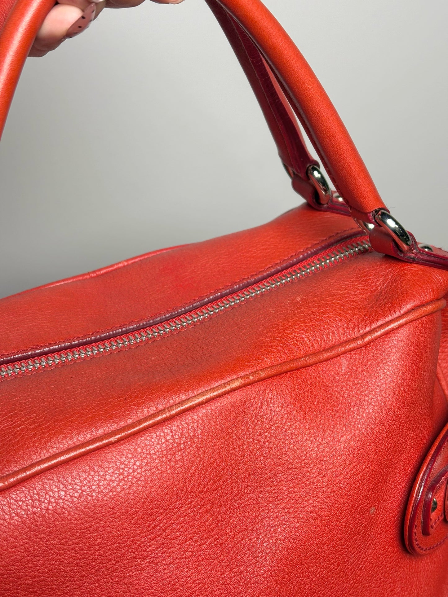 Salvatore Ferragamo Solid Pebble Leather Red Calfskin Medium Purse