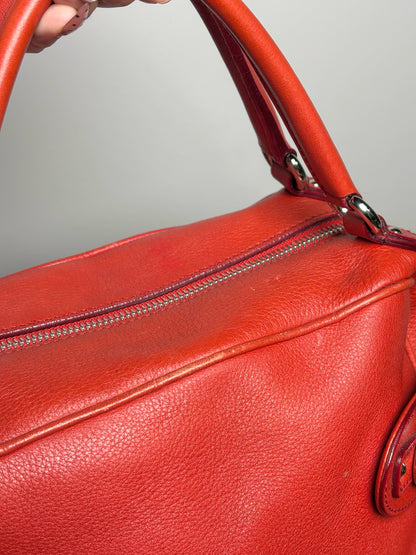 Salvatore Ferragamo Solid Pebble Leather Red Calfskin Medium Purse