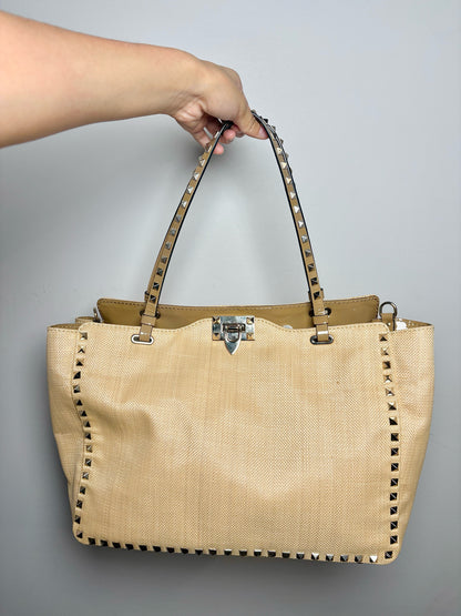 Valentino Garavani Solid Raffia Tan Cowhide Purse