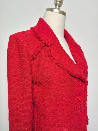 Women Size 8 St. John Red Solid Wool, Rayon Jacket