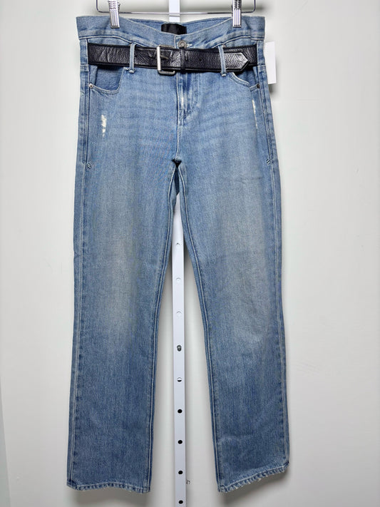 Women Size XS R+A Blue Solid Pure Cotton Denim Belted Jeans