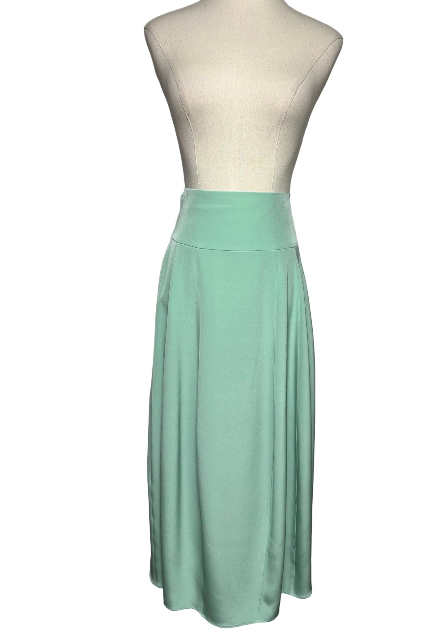 Women's Size 8 Tibi Lantern Mint Green Pure Silk Pre-Owned Midi Skirt