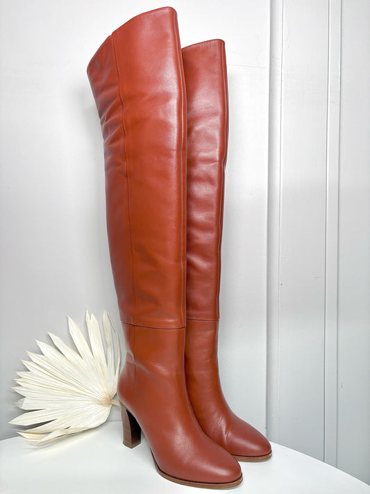 W Shoe Size 36 (5.5/6 US) Sezane Cognac Leather Bovine Thigh High Boots