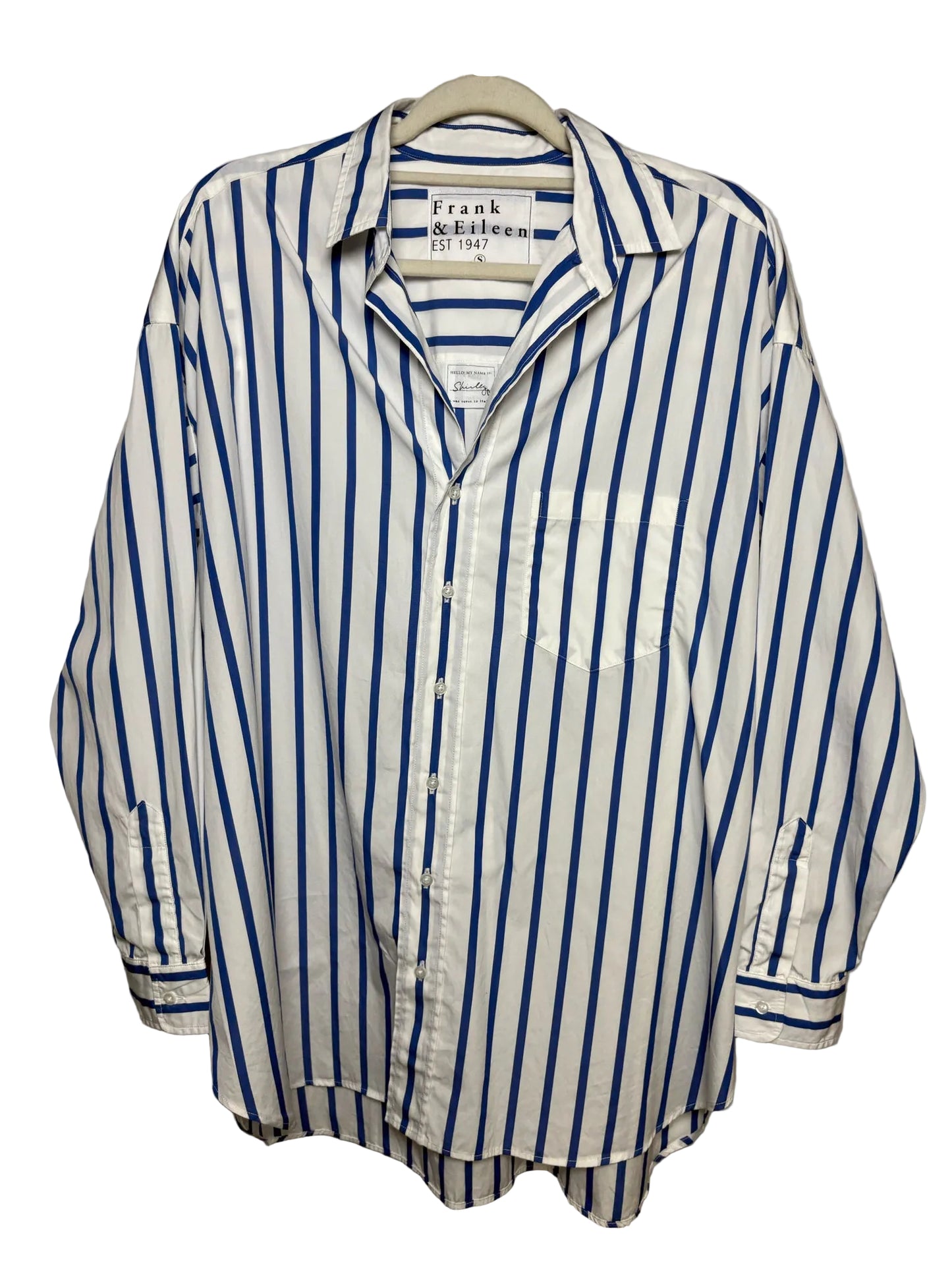 Women Size S Frank & Eileen Shirley White & Blue Stripe Pure Cotton Pre-Owned Blouse