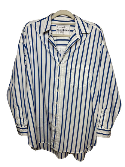 Women Size S Frank & Eileen Shirley White & Blue Stripe Pure Cotton Pre-Owned Blouse