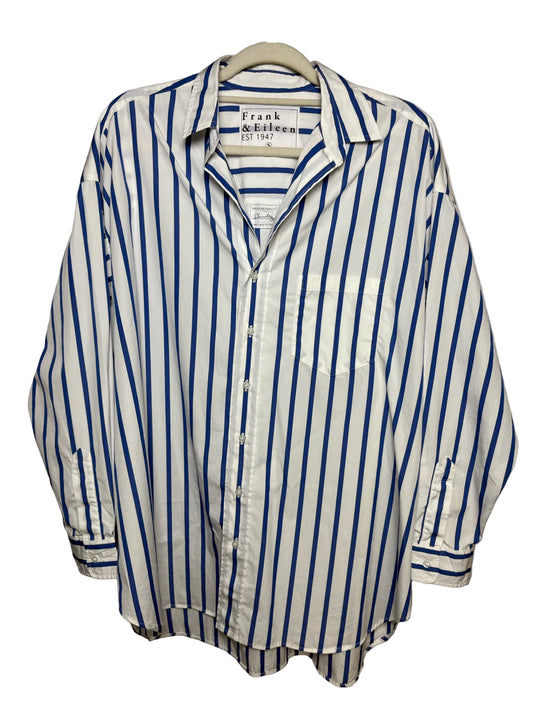 Women Size S Frank & Eileen Shirley White & Blue Stripe Pure Cotton Pre-Owned Blouse